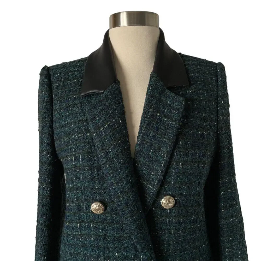 Generation Love Abby Tweed Blazer Green Black Double Breasted S - Picture 3 of 7